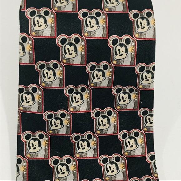 Disney Mickey Mouse Winking Tie Black Red Gray - Picture 2 of 6